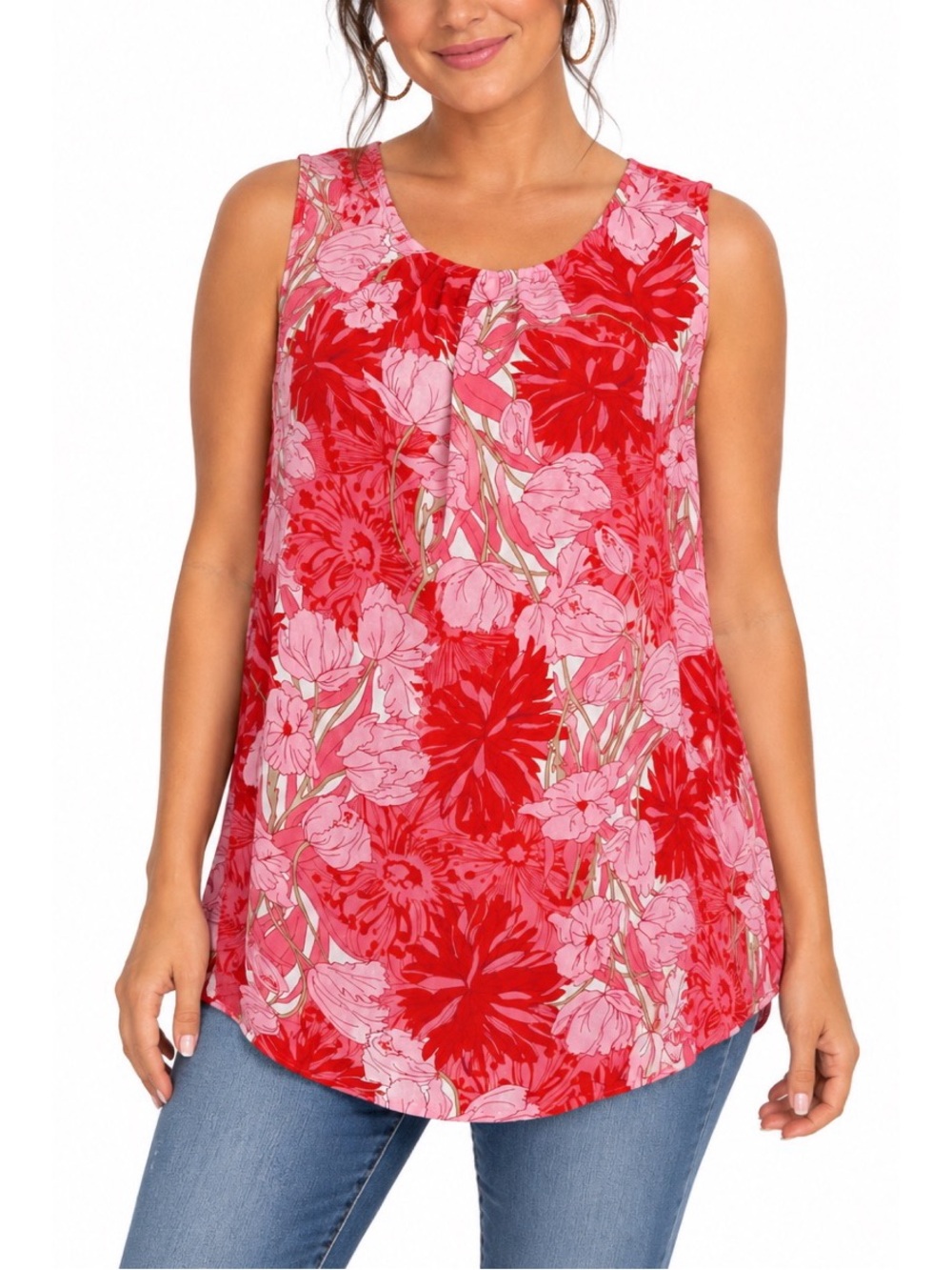 Violet + Claire Beautiful red and pink floral sleeveless top, size XL